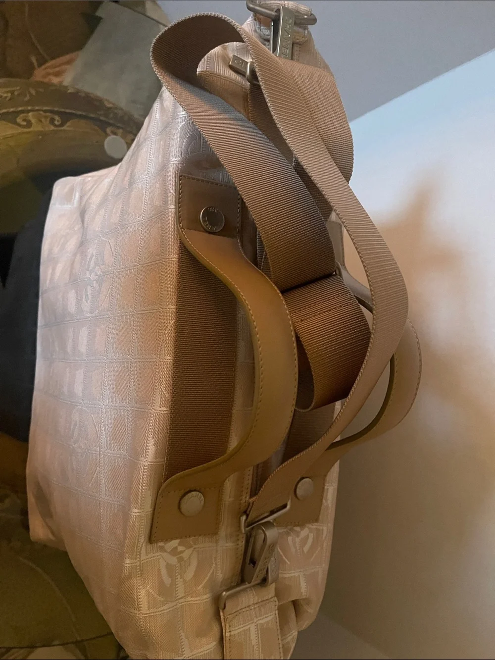 CHANEL Pink Beige Signature Logo Tote with Sling